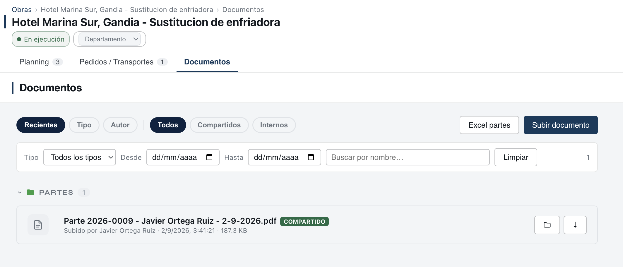 Captura real de los documentos y partes de trabajo en Zetein