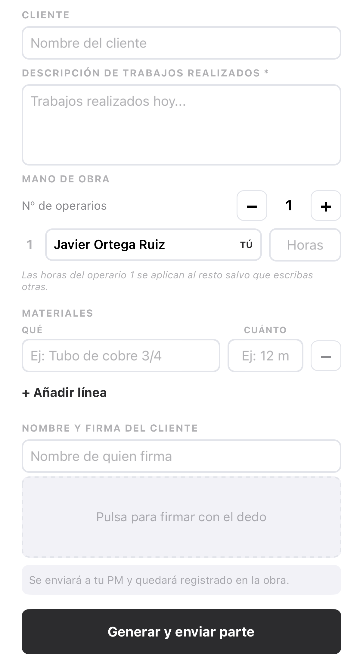 Actual Zetein work report with a customer signature field